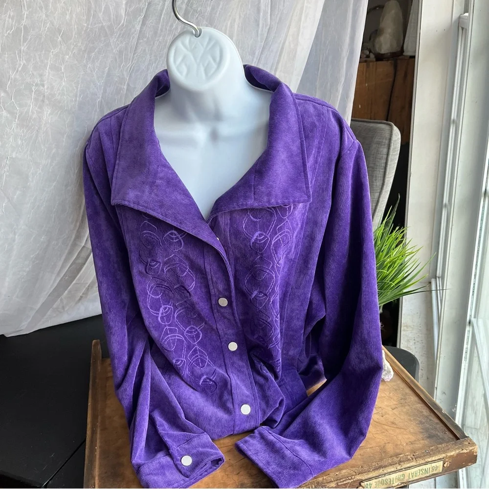 3/$40 Alia Vintage Button Up Soft Corduroy Blouse Shirt Jacket XL - Picture 2 of 7